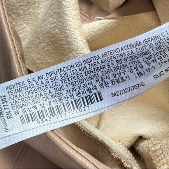 Zara Beige Camel Tan Faux Leather Slim Leg High Rise Pant Hem Slit Women’s Small - Picture 11 of 12